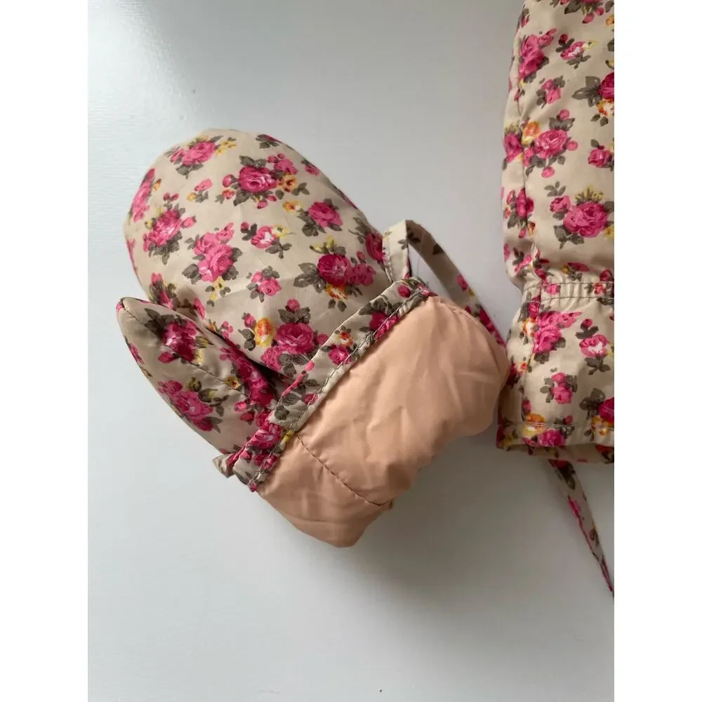 Floral Toddler Mittens with String Padded Water Resistant Size 2T